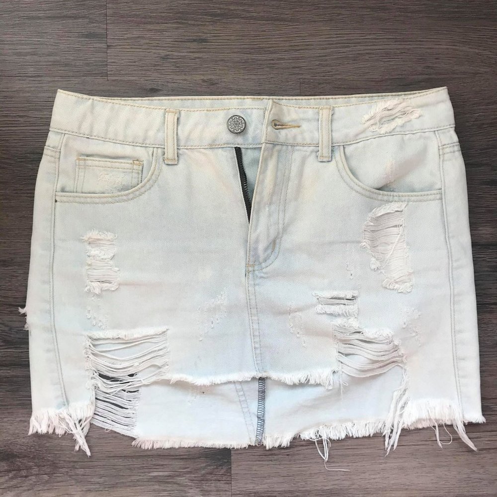 Light Wash Ripped Jean Skirt - Size Small